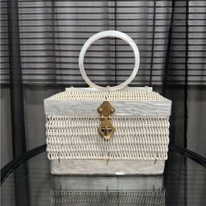 True Vintage Pearl Lucite Wicker Bag - Elegant and Unique